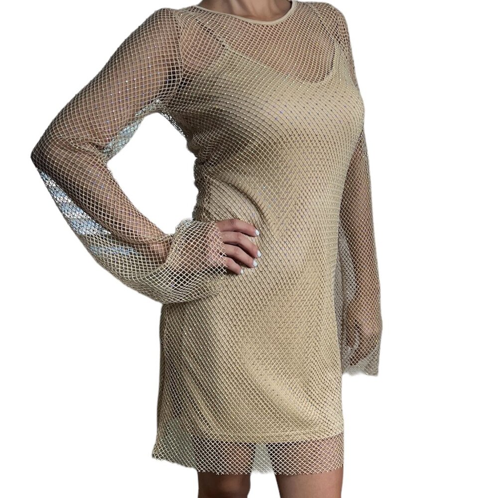Sincerly Jules, Women  mini dress, color tan/ Gold. Size: Medium M.